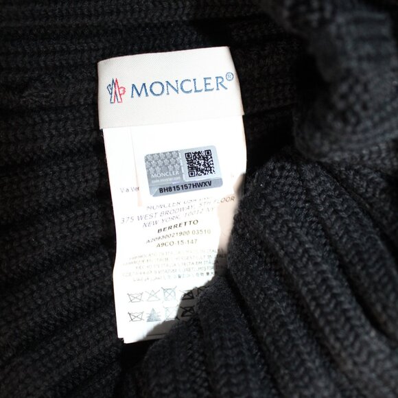 Moncler Real Fur Beanie Ribbed Knit Wool Hat One Size